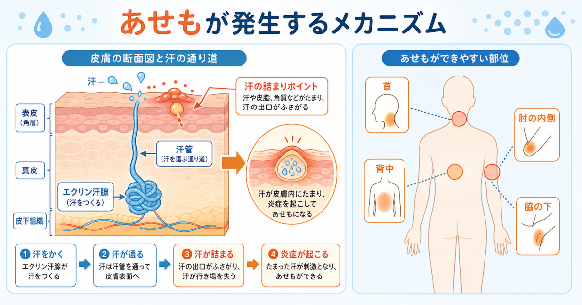 ■あせもの原因|汗が肌の中にたまるメカニズム