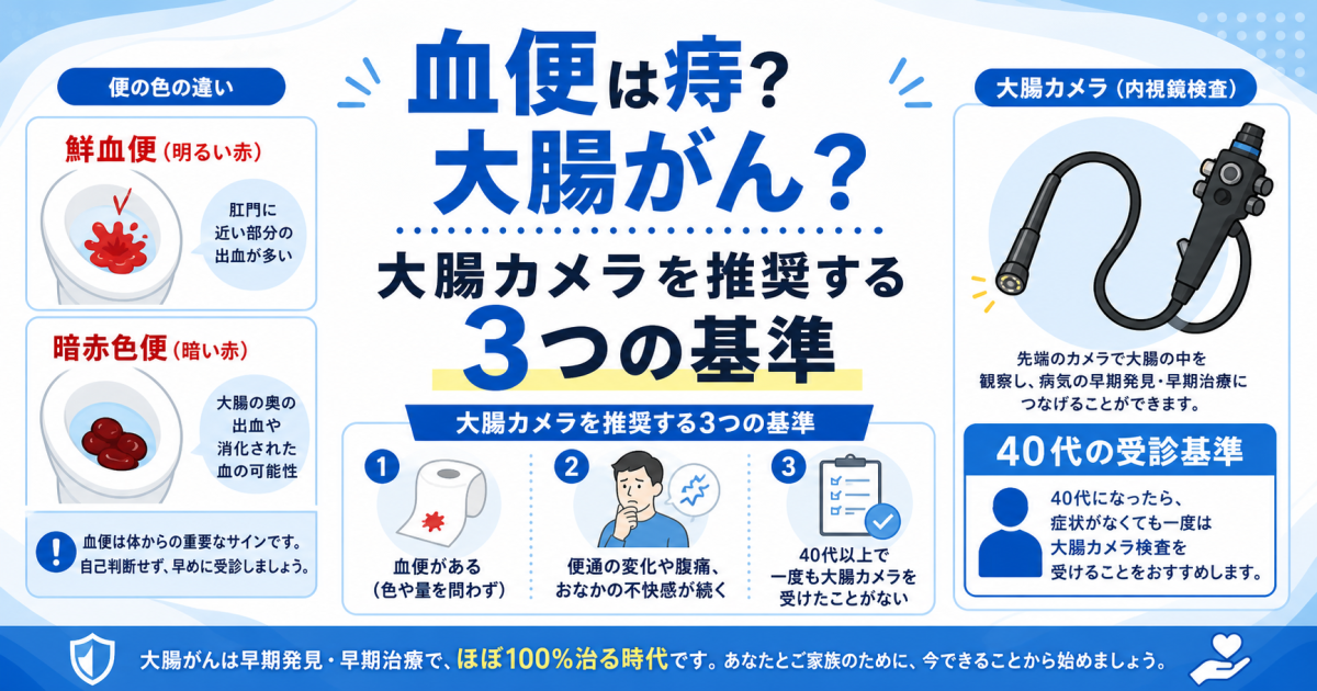 血便は痔？大腸がん？忙しい40代へ大腸カメラを推奨する3つの基準