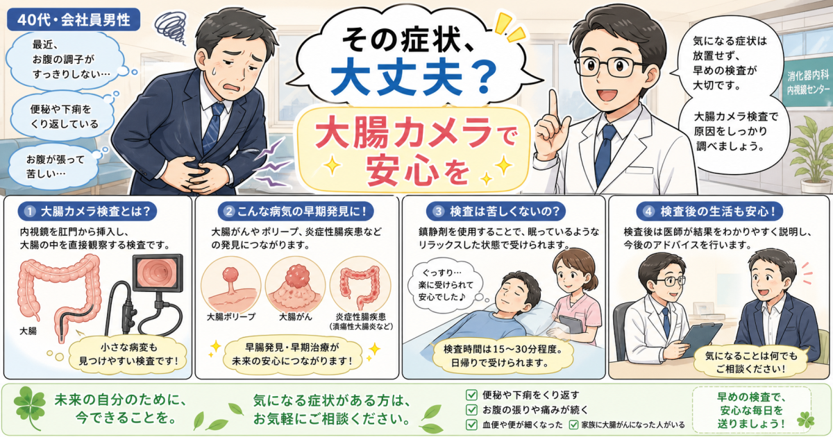 血便や下痢・便秘が続く40代へ！大腸カメラを受ける3つの目安