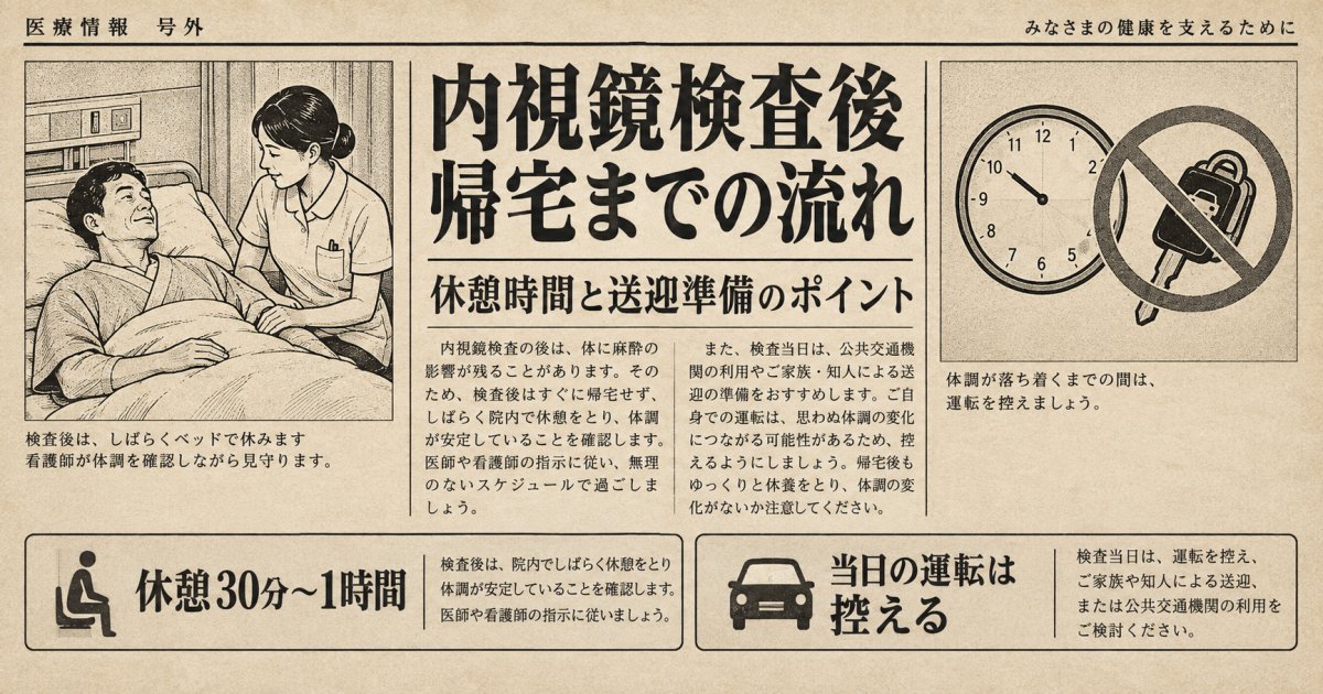内視鏡検査後の帰宅までの流れ、休憩時間と送迎準備のポイント