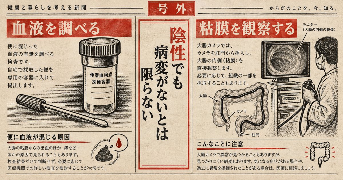 検出できるものの違い|便潜血陰性でも大腸カメラが不要とは限らない